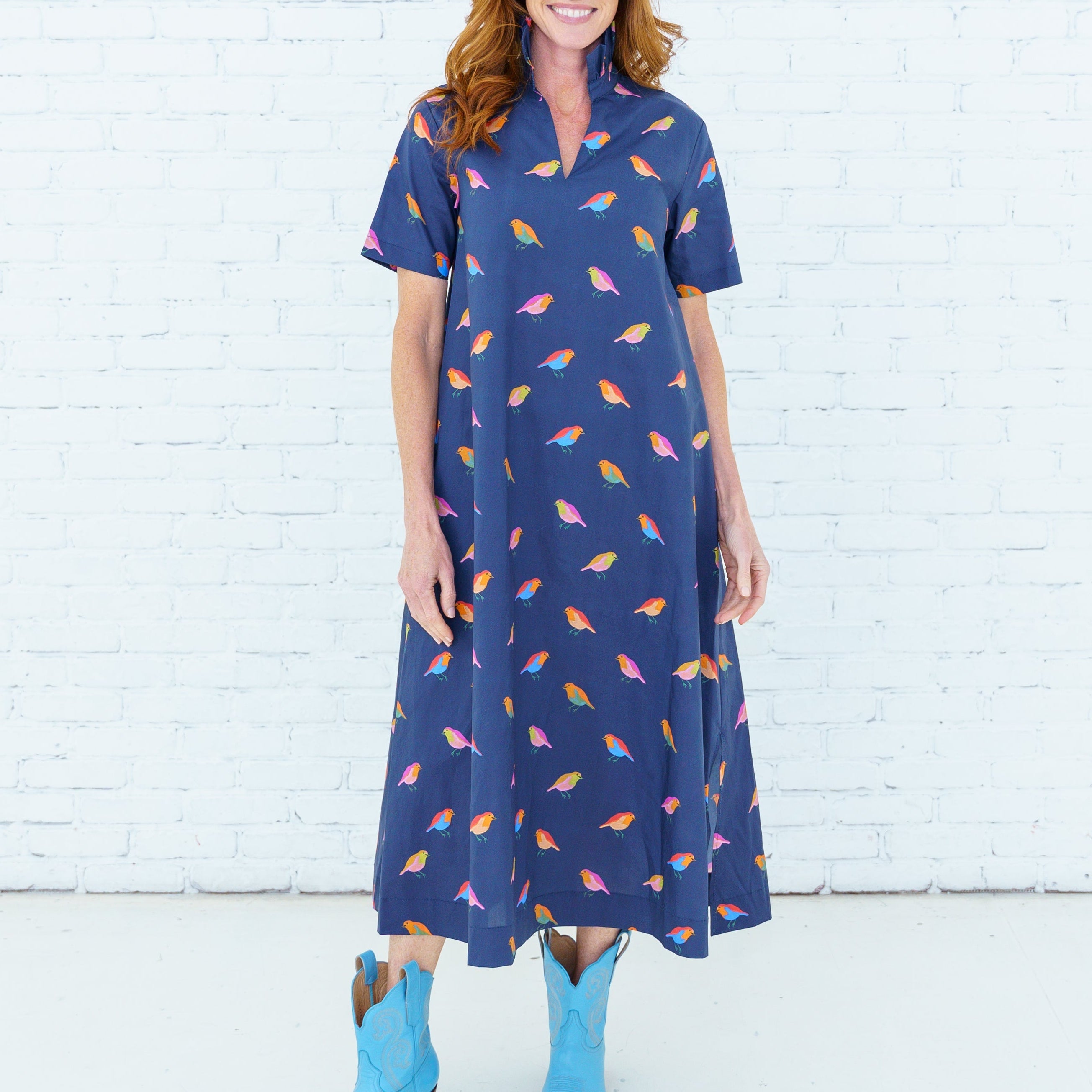 Caryn Lawn Georgia Bird Dress | Navy