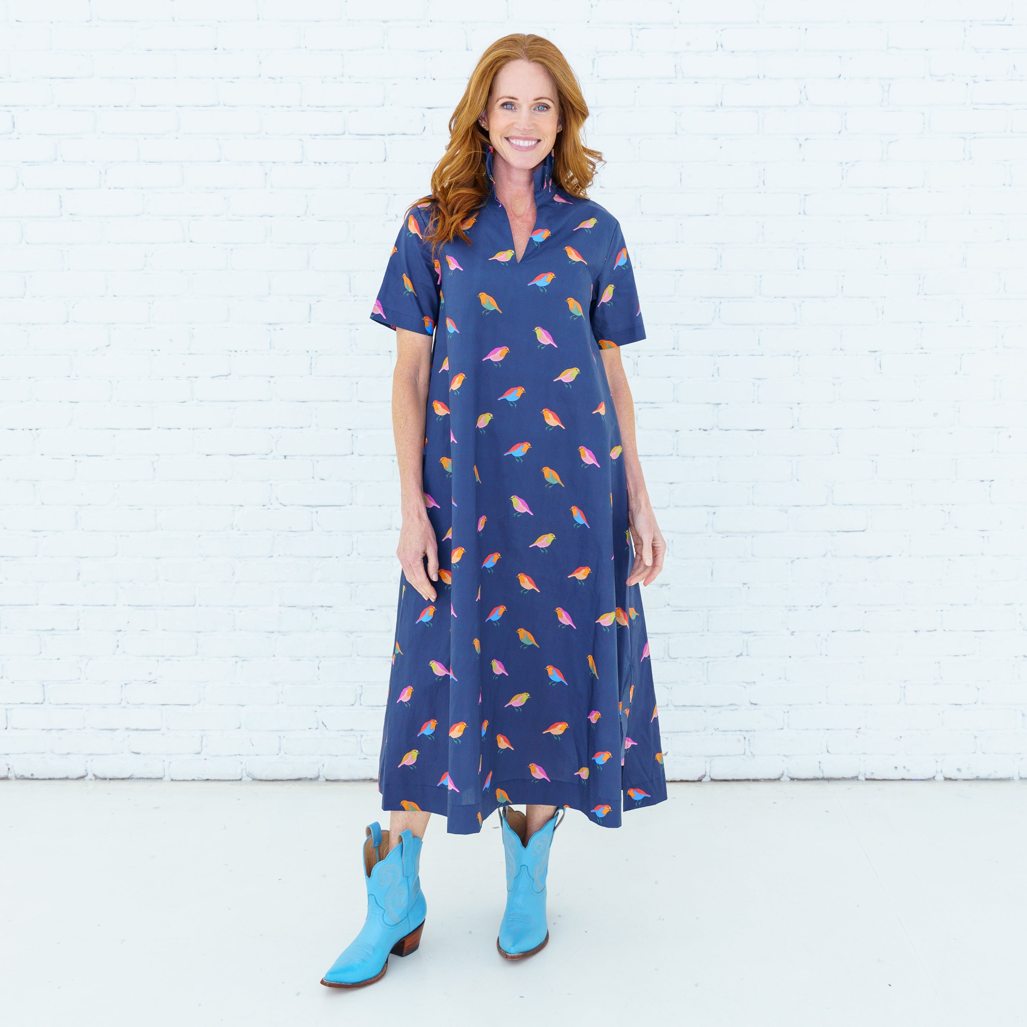 Caryn Lawn Georgia Bird Dress | Navy