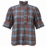 Navy Bleu Westport Short Sleeve Top - Highland Plaid Blue
