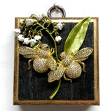 Museum Bees Bourbon Barrel Frame with Sparkle Bees on Lily of the Valley