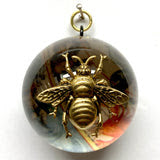 Museum Bees Acrylic Dome Frame with Grande Bee on Marbled Paper / Slight Imperfections
