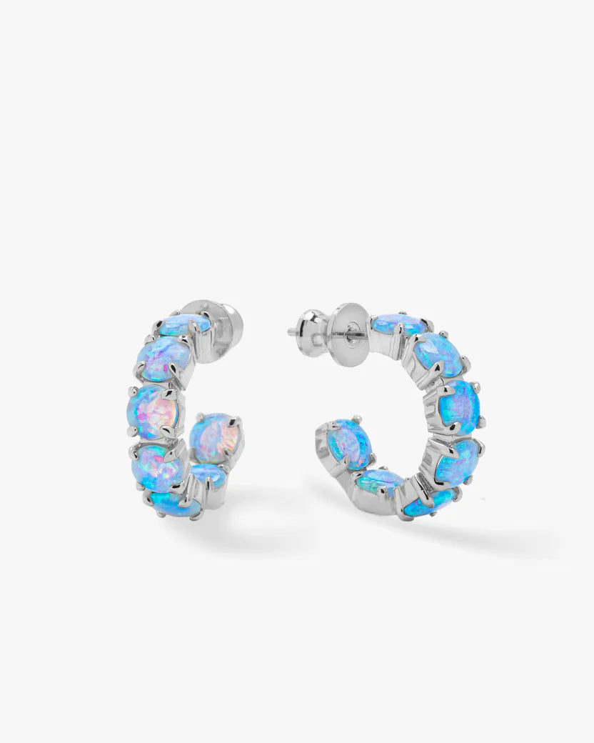 Oh She Fancy .75 Blue Opal Hoops Silver