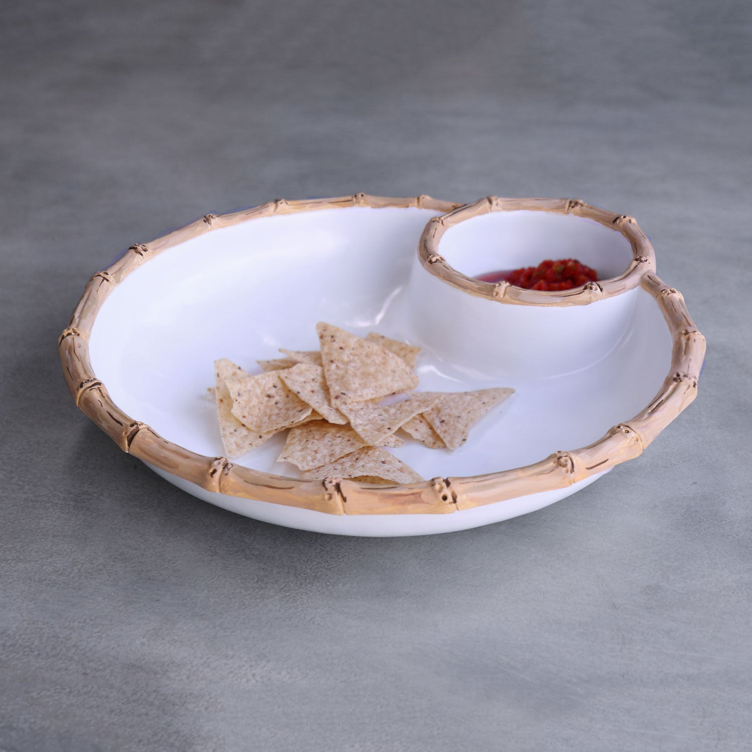 Beatriz Ball Vida Bamboo Large Chip & Dip Bowl - White/Natural