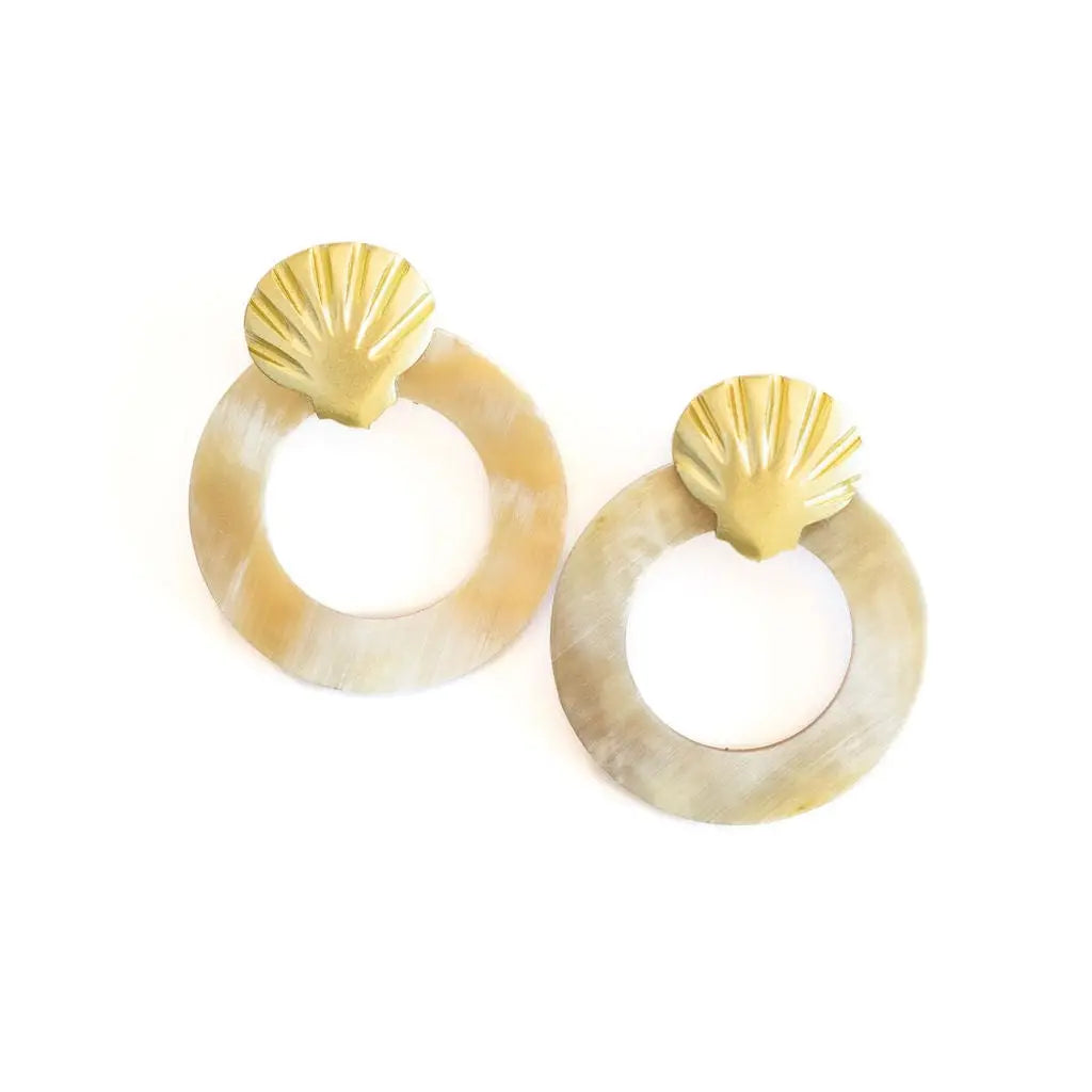 Shell Double Circle Earrings - (gold or turquoise)