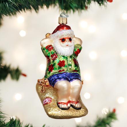 Sunning Santa Christmas Ornament