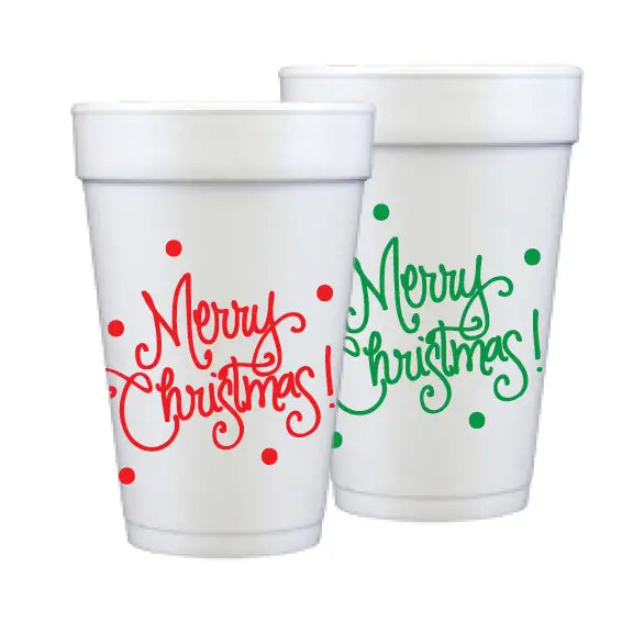 Merry Christmas with Dots Styrofoam Cups 16oz - Green & Red Mix