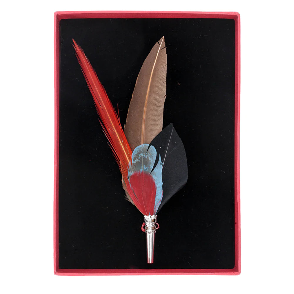 Pencil Feather Brooch - Reds & Browns