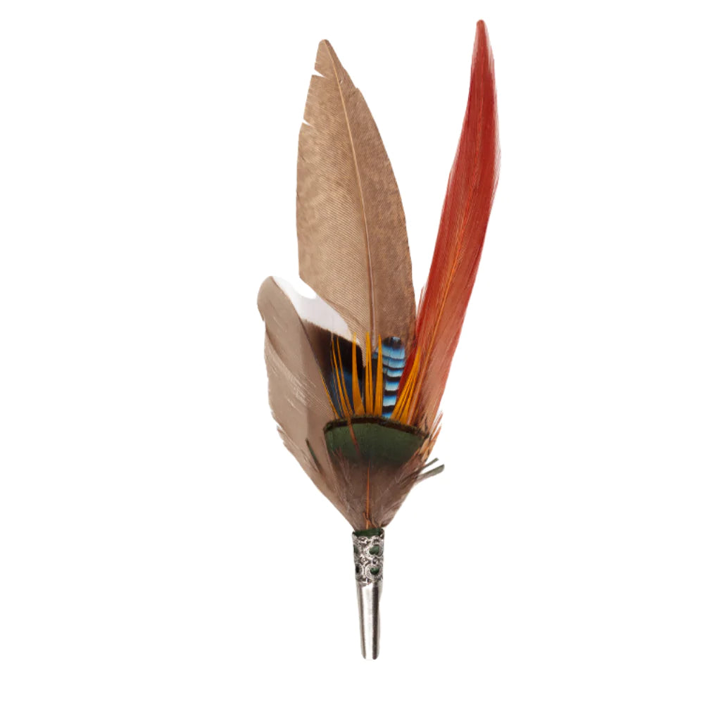 Pencil Feather Brooch - Brown/Red