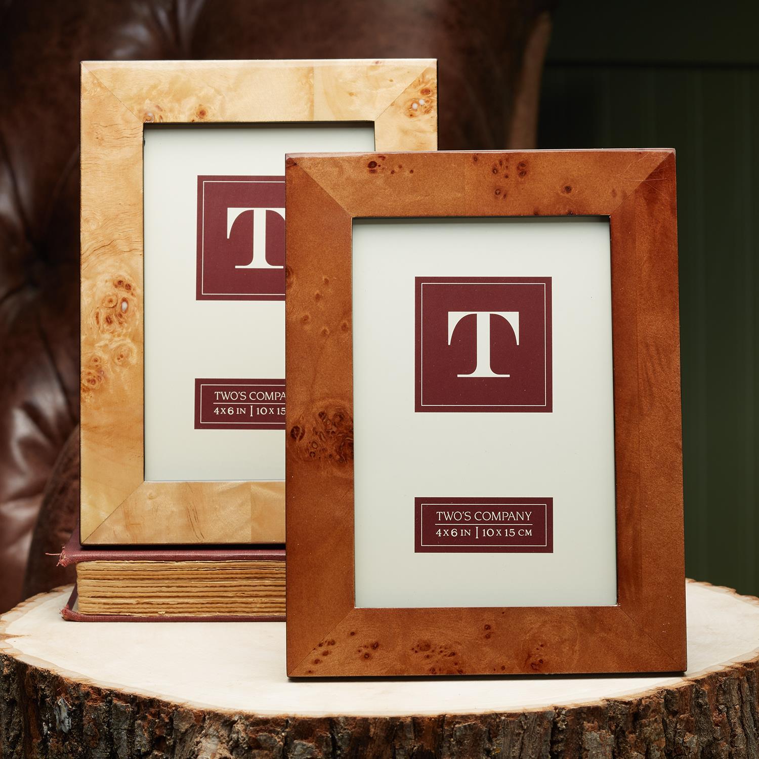 Burled Wood 4" x 6" Photo Frame - (Light Brown or Dark Brown)