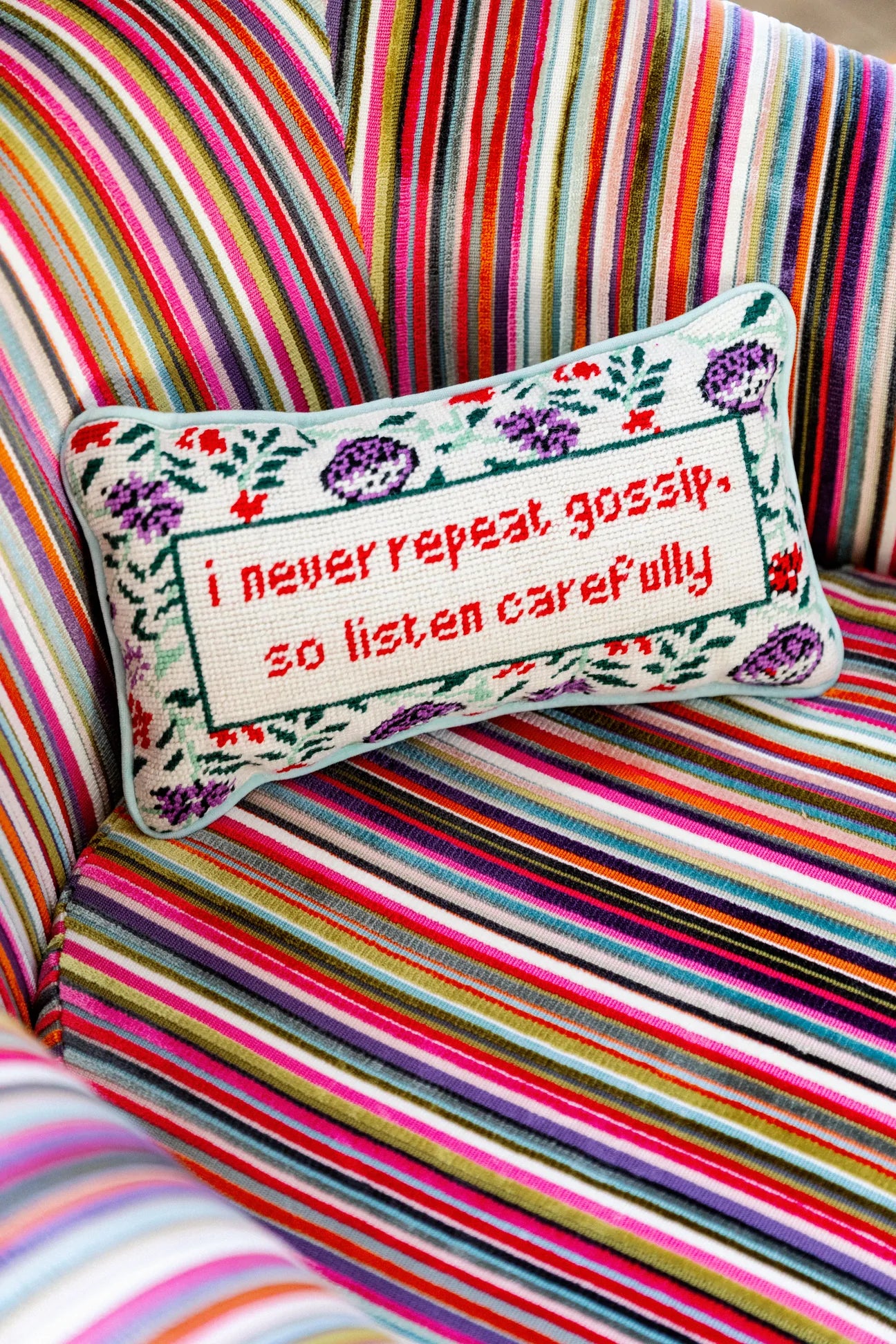 Gossip Needlepoint Pillow