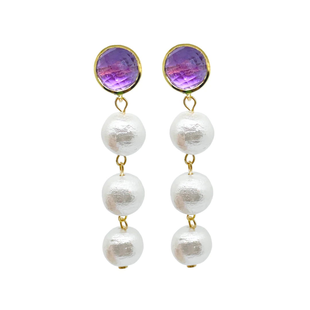M. Donohue Triomphe Amethyst & Cotton Pearl Earrings