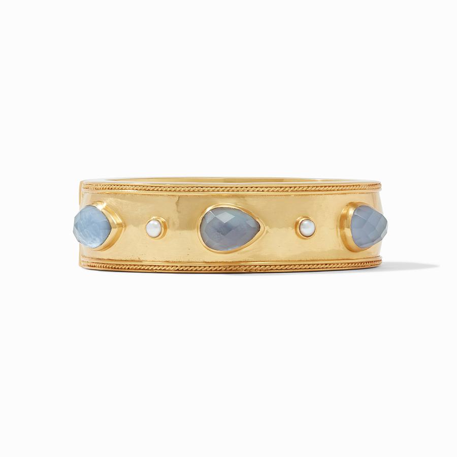 Julie Vos Gemstone Cannes Statement Hinge Bangle - Chalcedony Blue