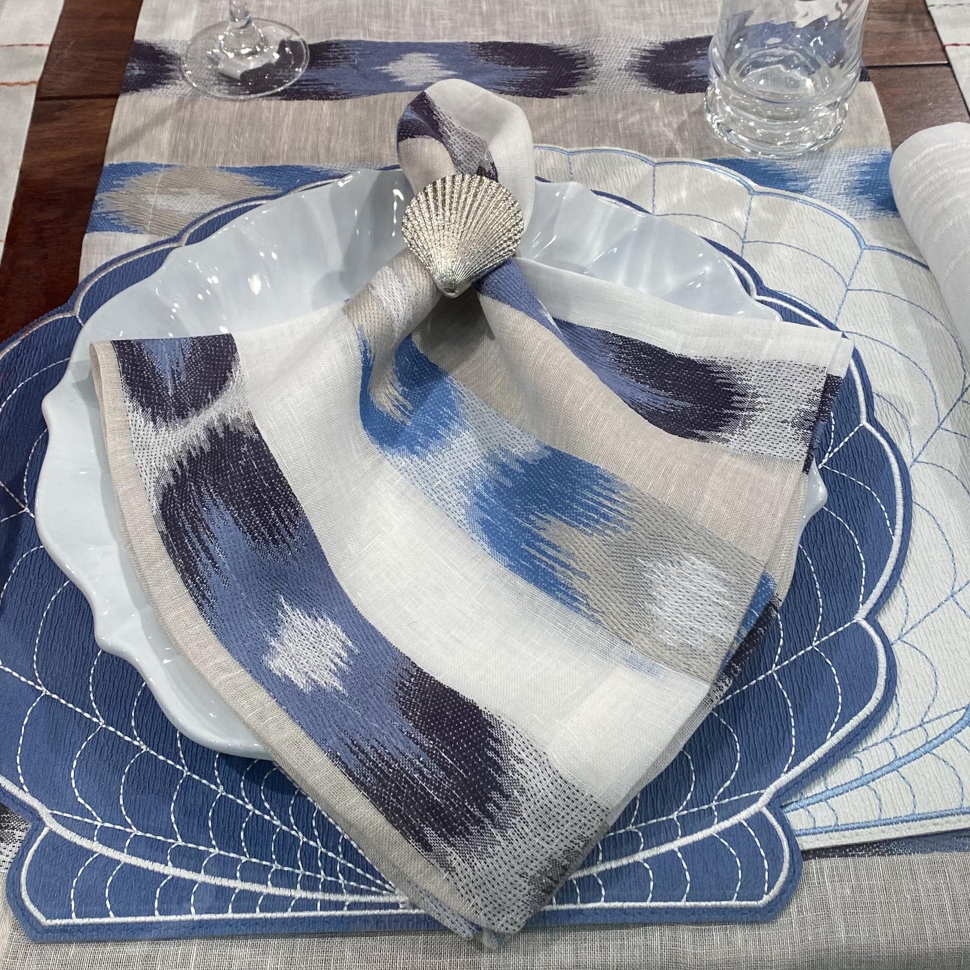 Ikat Blue 22" Linen Napkin Set