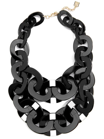 Layered Links Block Stripes Necklace - (black/white)
