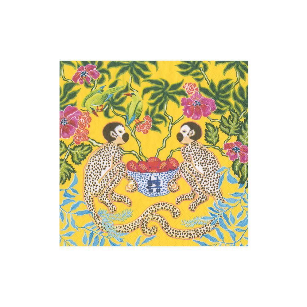 Caspari Monkeys Paper Cocktail Napkin (yellow or orange)
