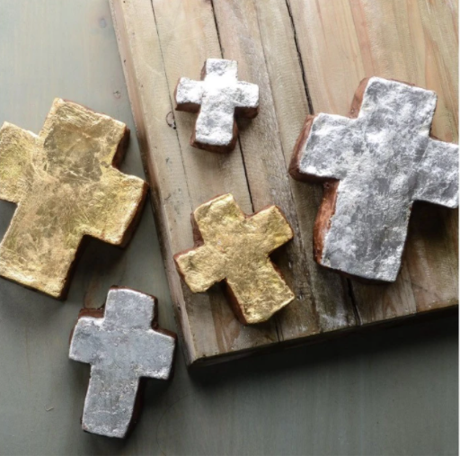 Handmade 4.5" Cross Paperweight (gold or silver)