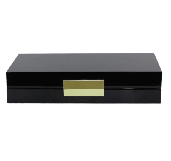 4"x9" Lacquered Jewelry Box Black & Gold