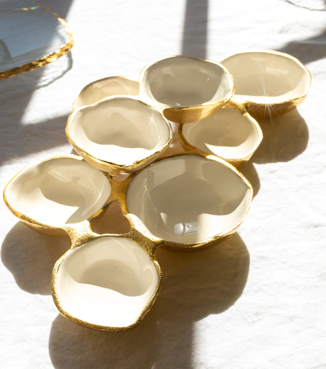 Small Cluster of Eight Serving Bowls - Gold and White