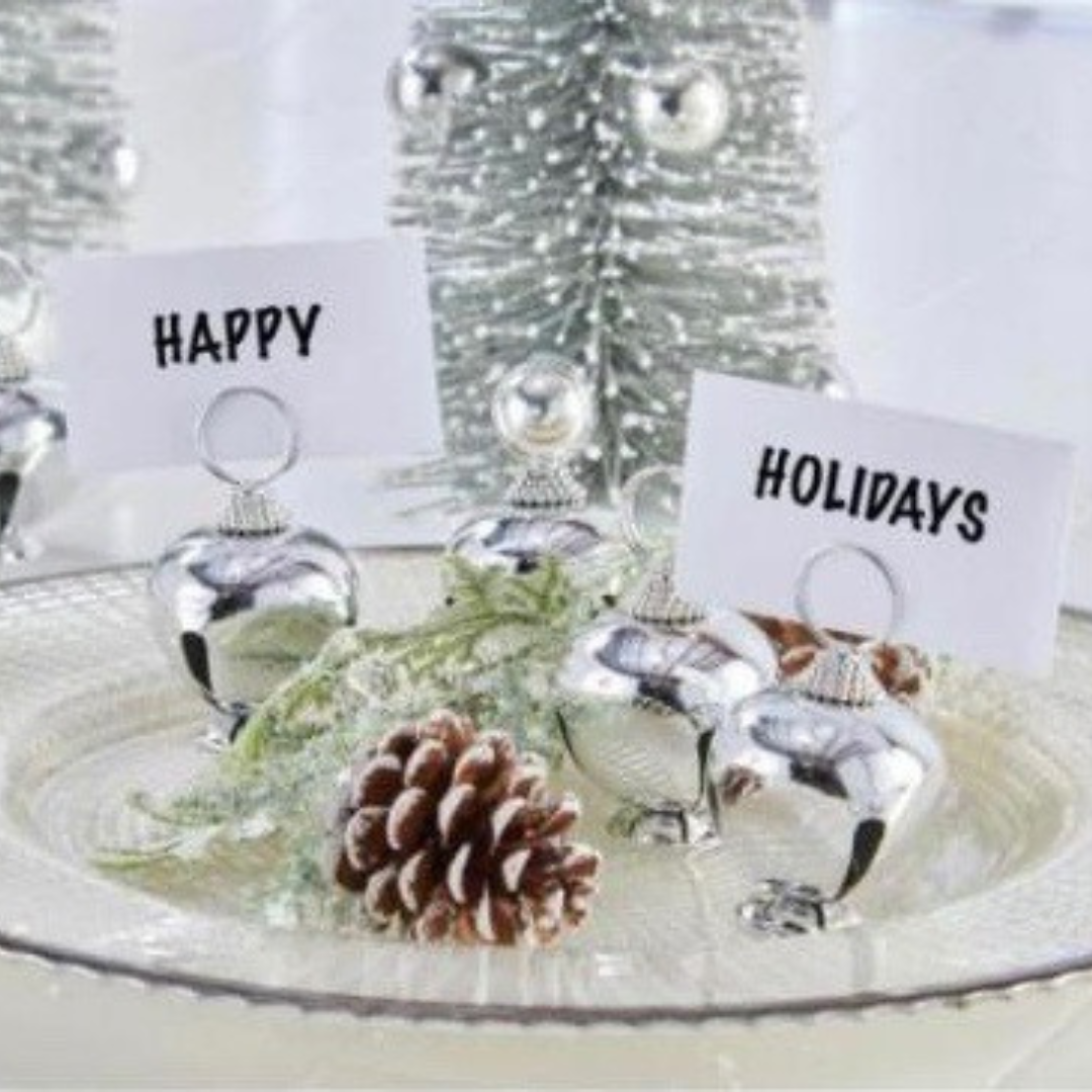 Silver Jingle Bell Place Card Holder