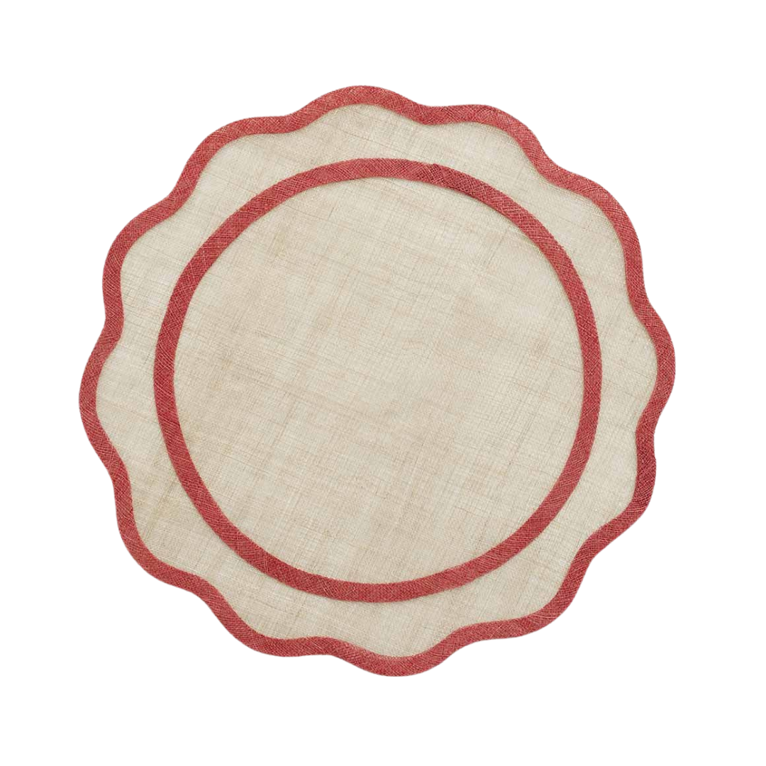 Pomegranate Red Scalloped Rice Paper Placemat - Set of 4