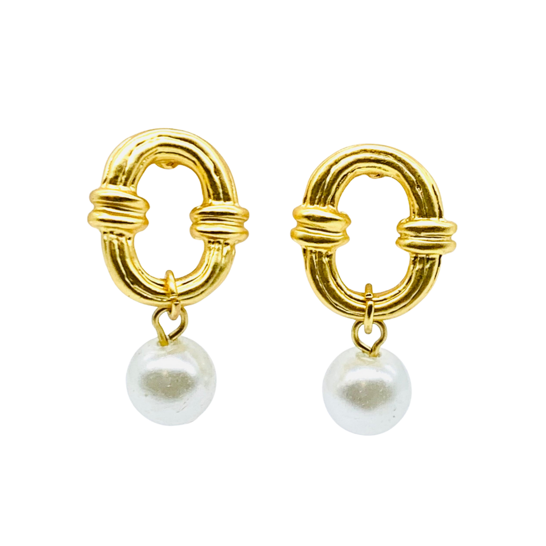 Circle Stud Pearl Drop Earrings