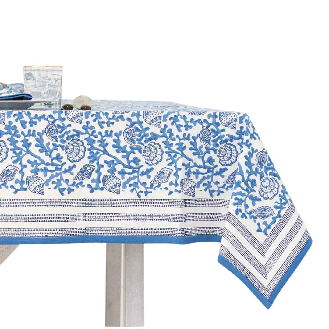 Coral & Shell Blue Tablecloth 60"x90"