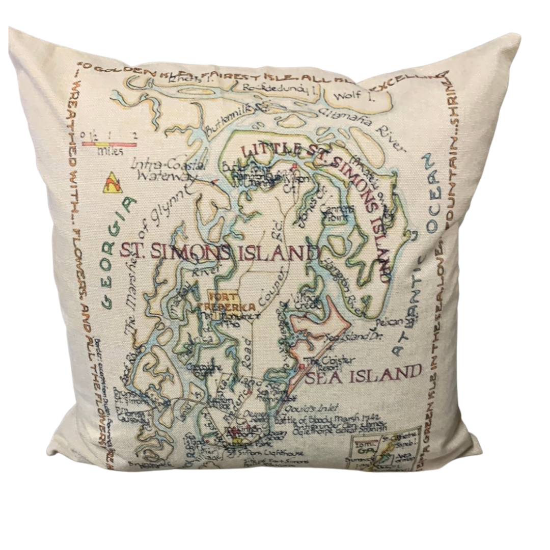 SSI or Sea Island Pillow Map Prints by Howard Handlen  - (two sizes)