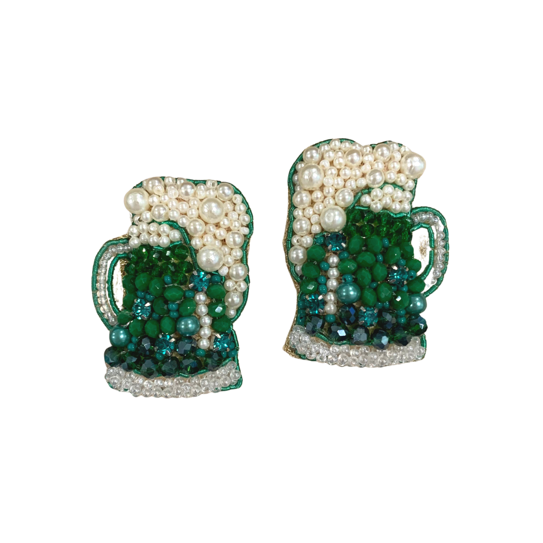 Green Beer Mugs Beaded Earrings