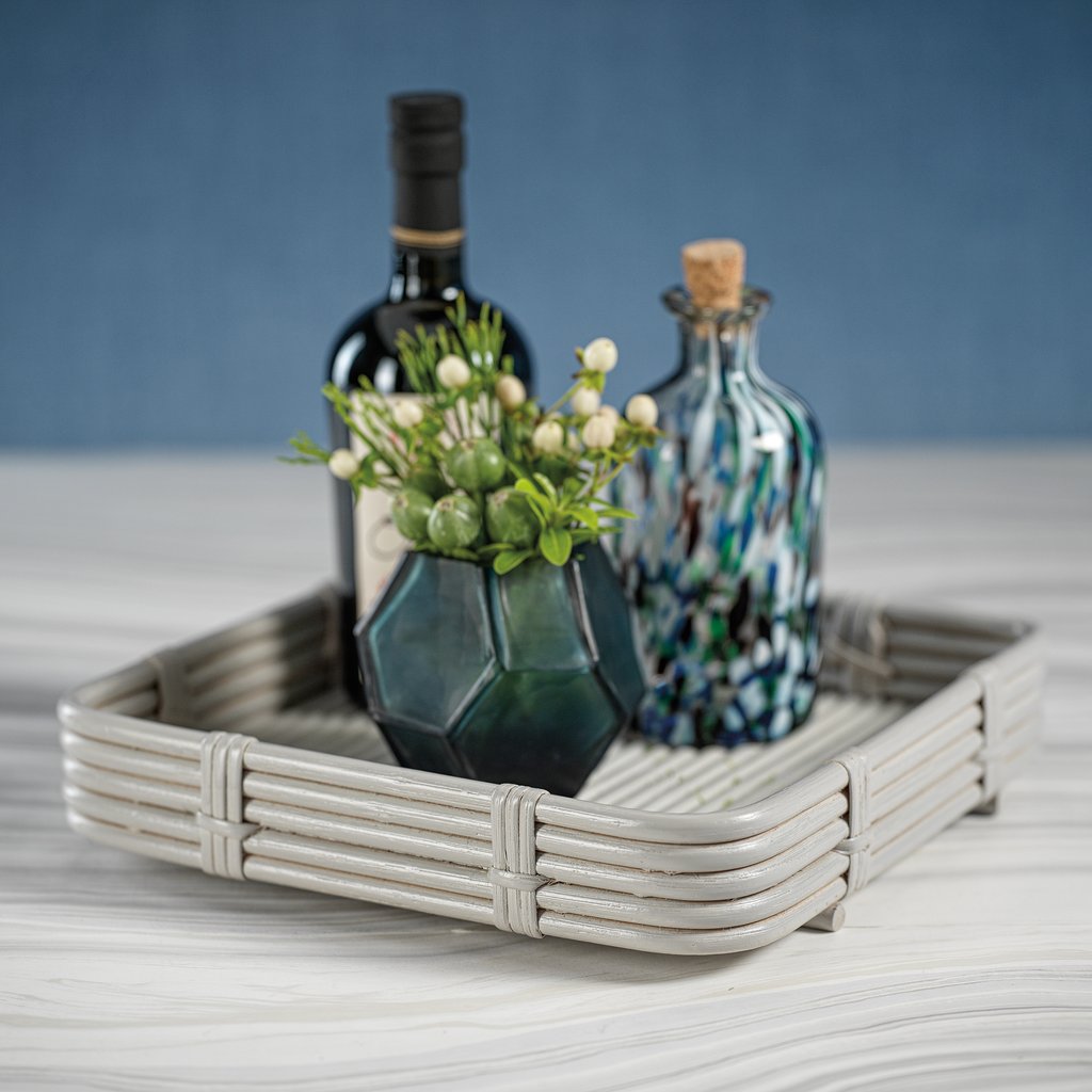 Rattan Serving Tray in Grey
