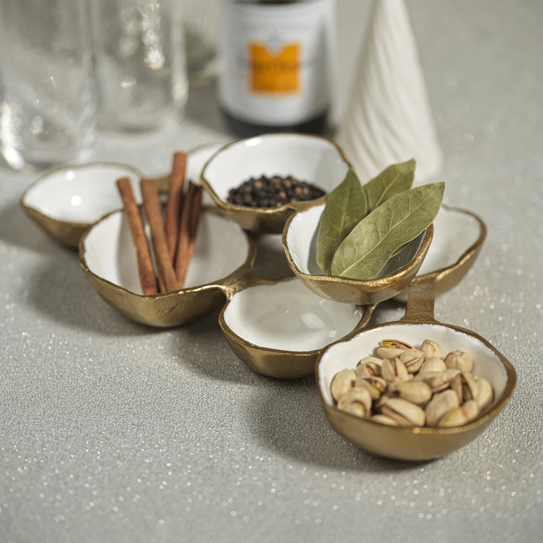 Small Cluster of Eight Serving Bowls - Gold and White