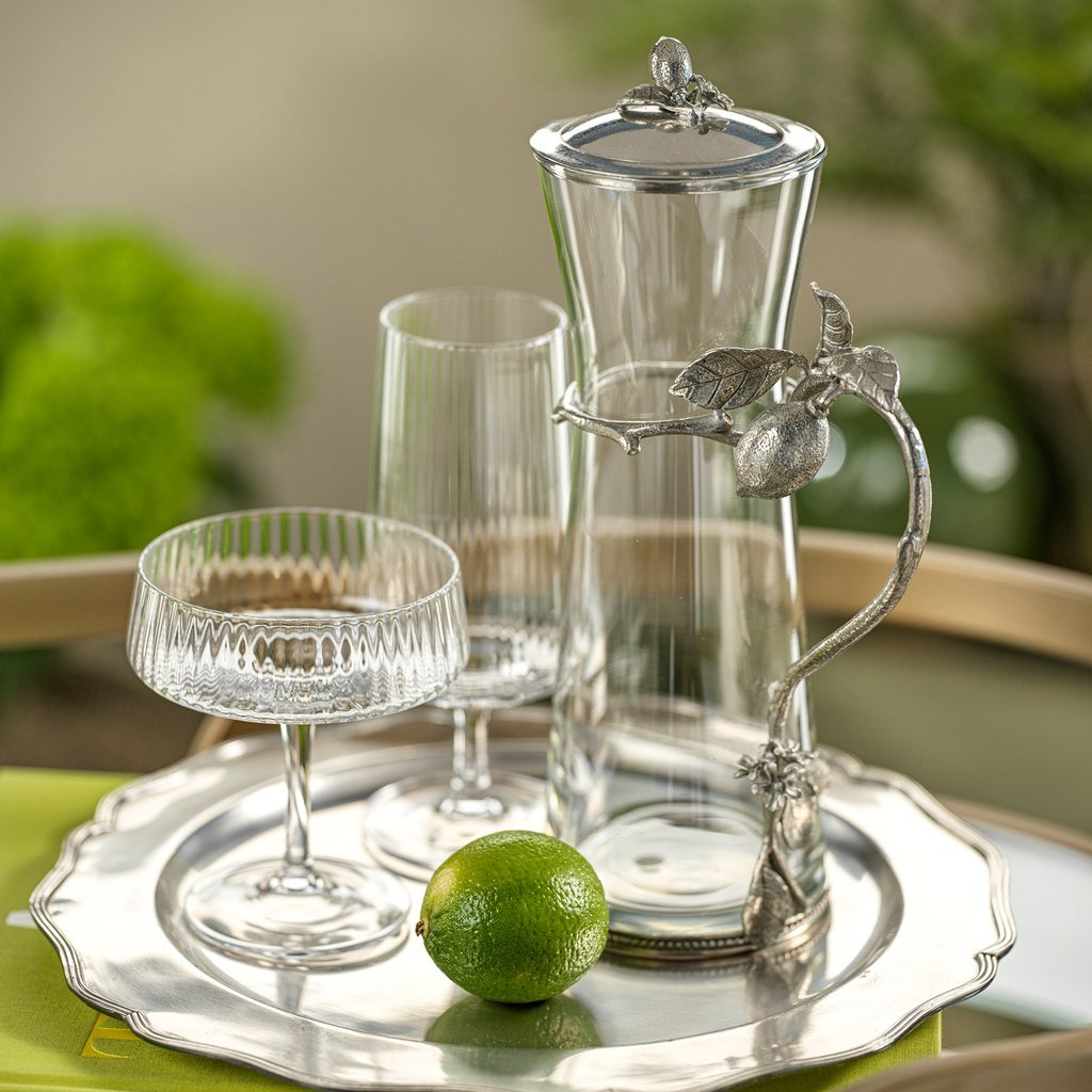Limon Agria Pewter & Glass Pitcher With Lid