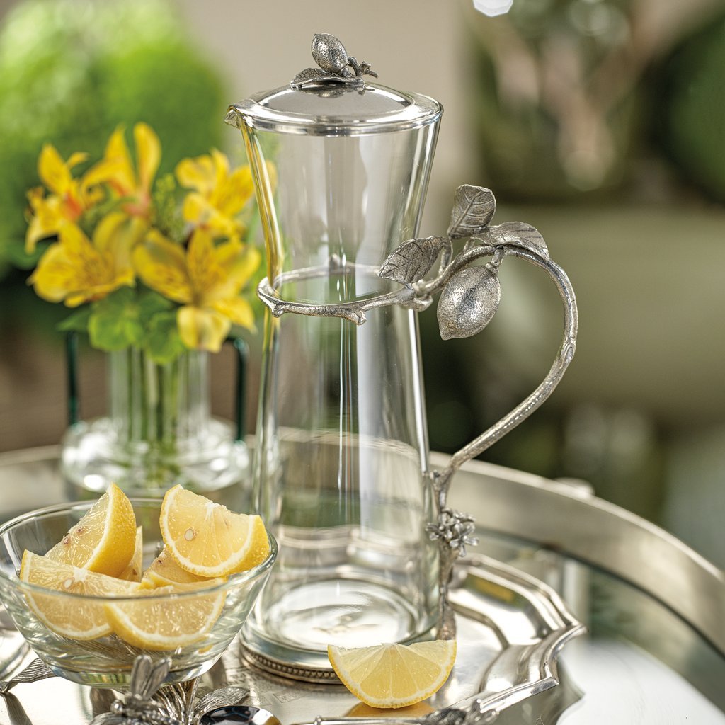 Limon Agria Pewter & Glass Pitcher With Lid