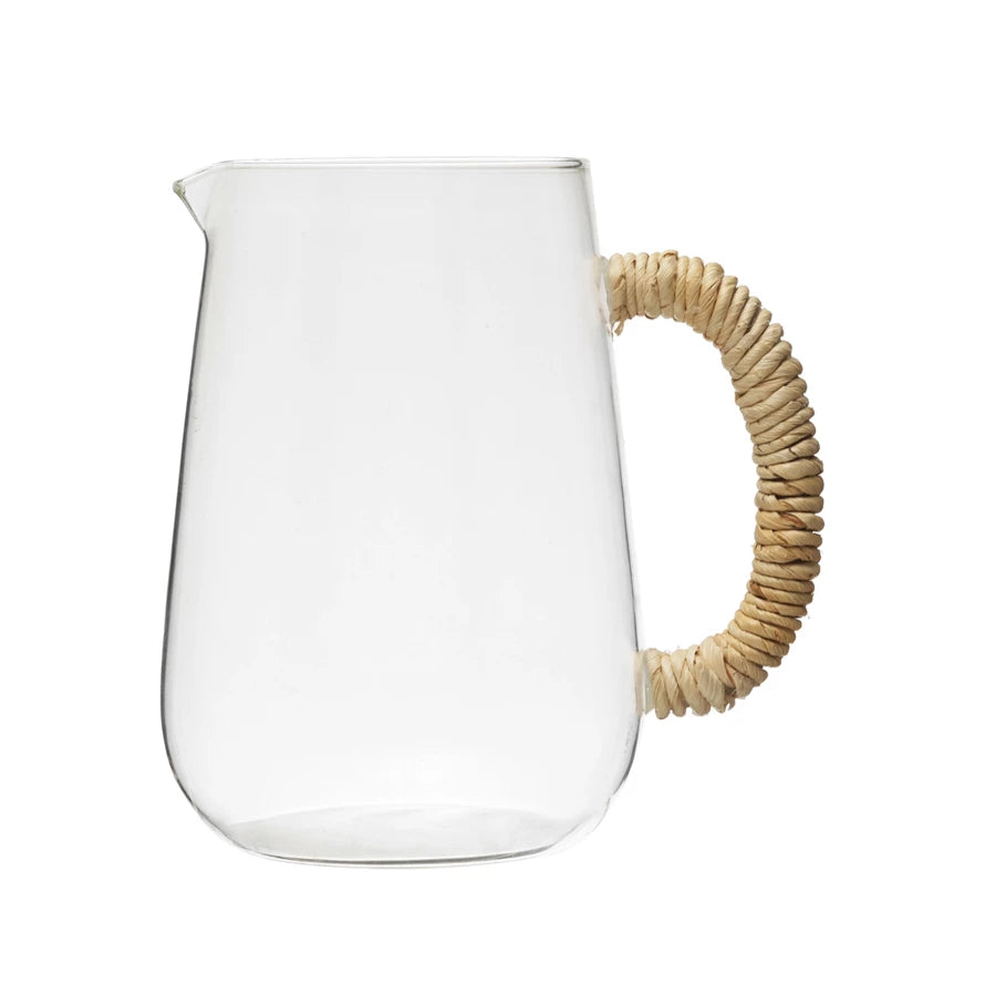 Glass Pitcher w/ Natural Wrapped Handle