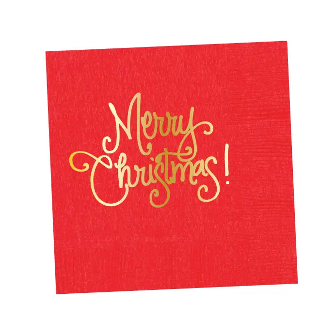 Merry Christmas Beverage Napkins - Red