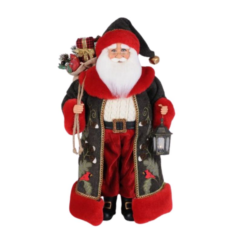Karen Didion Lighted Cardinal Woodland Santa
