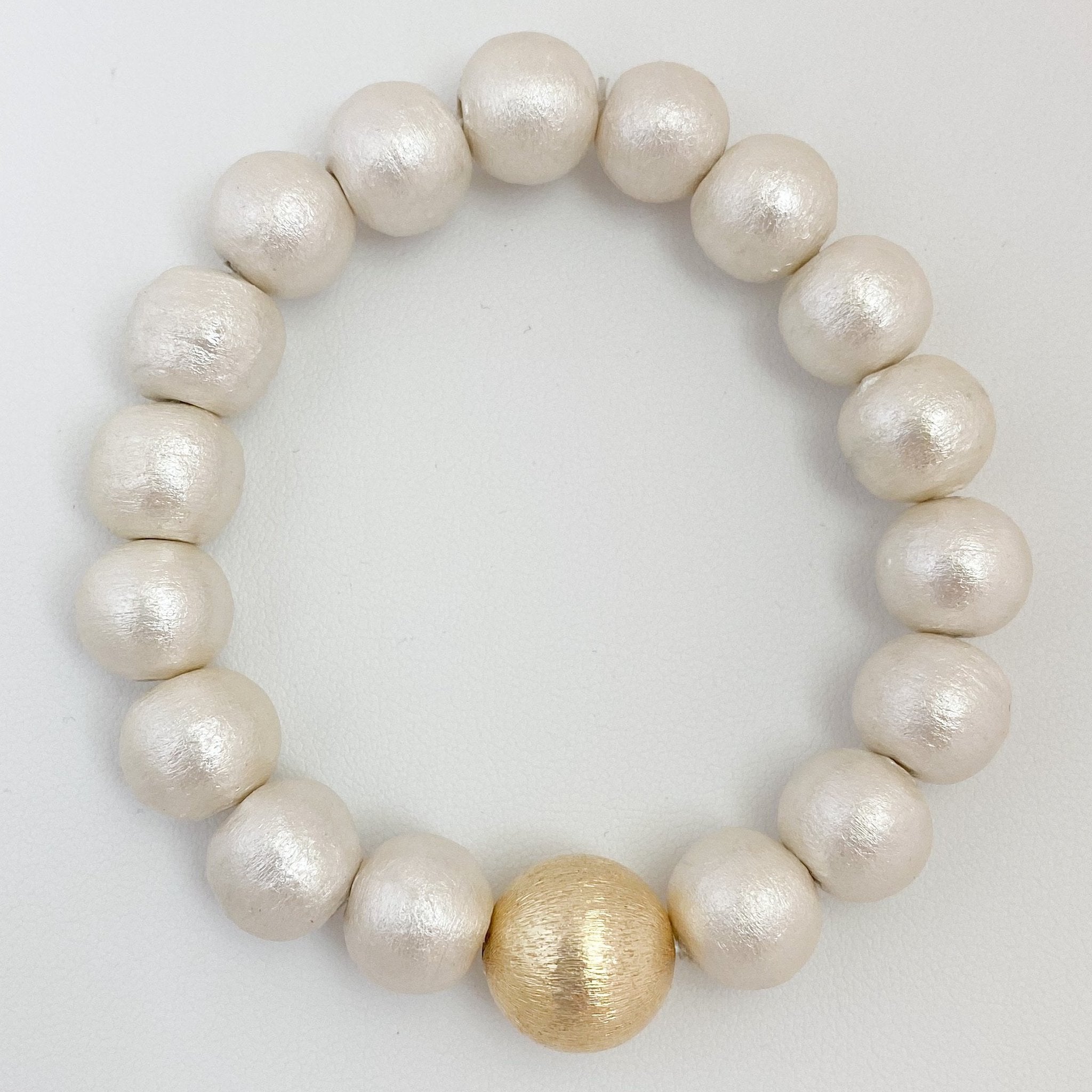 M. Donohue Olivia Cotton Pearl & Gold Stretch Bracelet