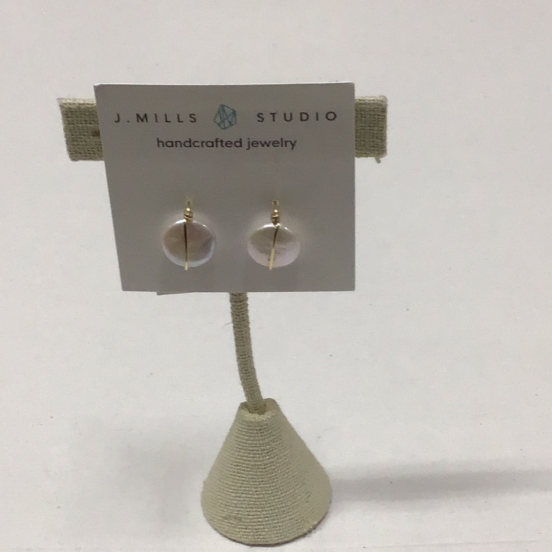 J. Mills Hand Forged Coin Pearl Drop Earrings