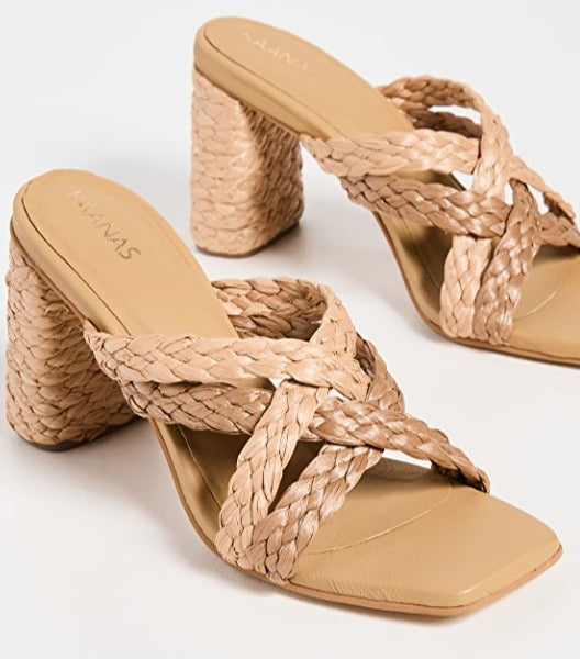 Kaanas Colima Criss-Cross Raffia Heel Sandals
